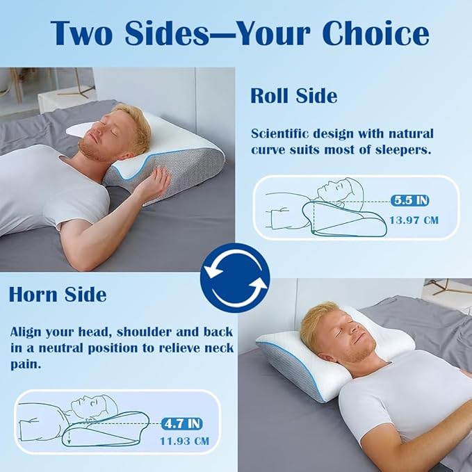 Sleep Apnea Pillow, Airway Pro Cervical Pillow for Neck Pain Relief, Orthopedic Memory Foam Neck Support Pillow for Side, Back & Stomach Sleepers, Anti-Snore Ergonomic Contour Pillow (Grey)