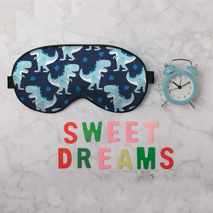 Funny Dinosaur Sleep Mask Eye Mask Cartoon Green White Animals Ferocious Animal Dark Blue Sleep Mask Light Blocking Adjustable Soft Eye Masks for Women Deep Rest Travel
