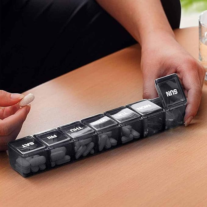 Pill Organizer Daily Case US Stock Weekly Portable Extra Large 7 Day Box Black