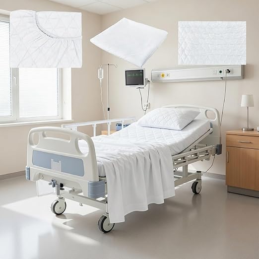 Lounsweer 3 Piece Hospital Bed Sheet Set, White Waterproof Bed Sheet Set, Incontinence Protection for Home and Hospital Use, Include 1 Fitted 36" x 84" x 12" 1 Flat and 1 Pillowcase