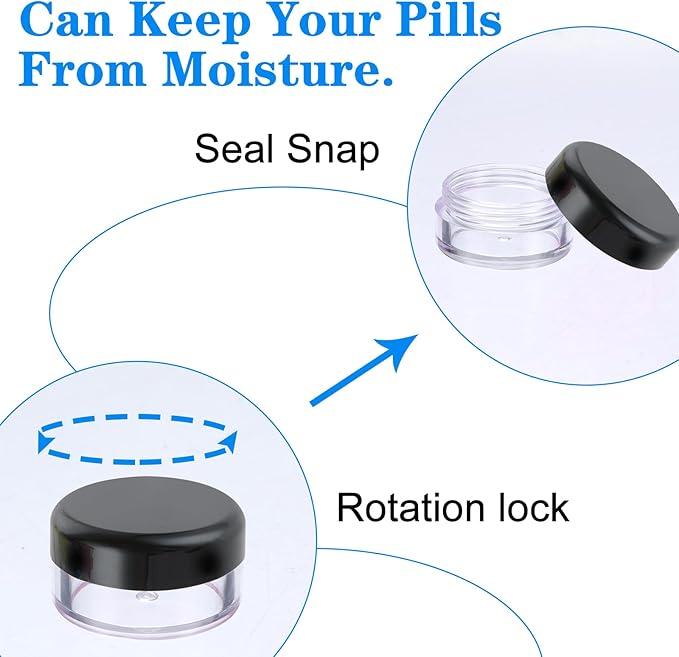 Small Pill Organizer Box, 5 Pcs Travel Pill Case Holder Portable Daily Mini Pill Container BPA Free Medicine Storage Container for Purse Pocket Briefcase (Black)