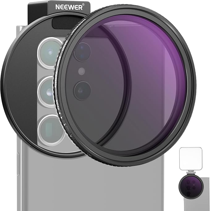NEEWER 67mm Clip On Variable ND Filter Kit with Cold Shoe Phone Clip, Adjustable ND2-32 Filter Compatible with iPhone 17 16 15 Pro Max Plus Android Samsung Galaxy S24 S25 Ultra