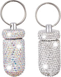 2 Pcs Pill Holder Keychain, Bling Aluminum Medicine Holder Pill Container Mini Size Waterproof and Light Weight Portable Pill Bottle Case (AB Color+White)