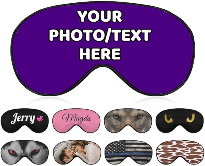 AMAPARK Personalized Sleeping Eye Mask for Wedding Birthday Anniversary Party Design Your Own Sleep Masks Add Photo Text Logo Customized Funny Gift, Indigo
