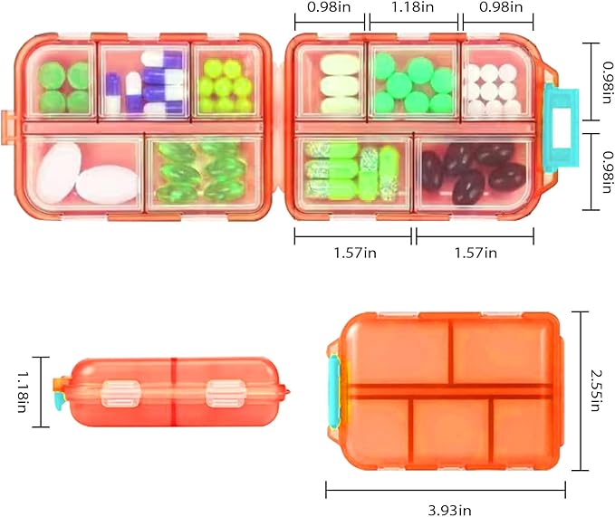 Travel Pill Organizer Portable Pocket Pill Case Small Pill Box for Purse Medicine Organizer Have 10 Compartments Storage Vitamin Fish Oil by INVODA (Orange)
