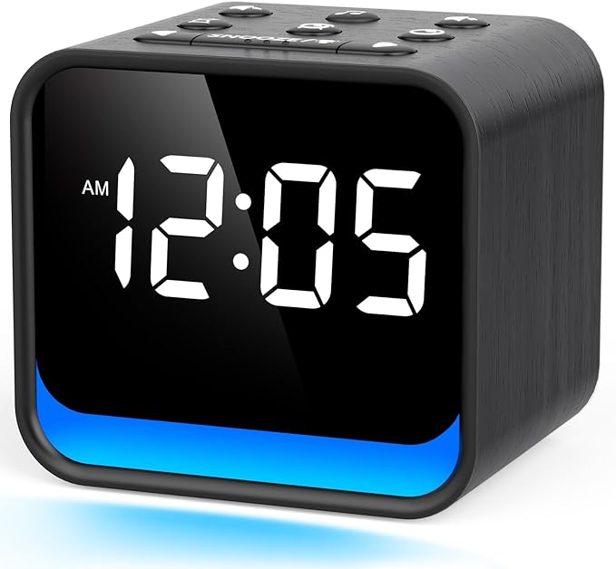 HOUSBAY Wooden Sound Machine Alarm Clock for Bedrooms - Gentle Wake-Up with Birdsong, White Noise for Sleeping, Small Digital Clock for Phone-Free Routine - Charcoal Wood