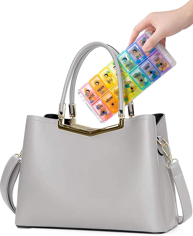 Pill Organizer 2 Times a Day, Fullicon Quick Fill Large Weekly AM PM Pill Box, Medicine Organizer 7 Day, Daily Pill Cases - Rainbow (Patent Registered)