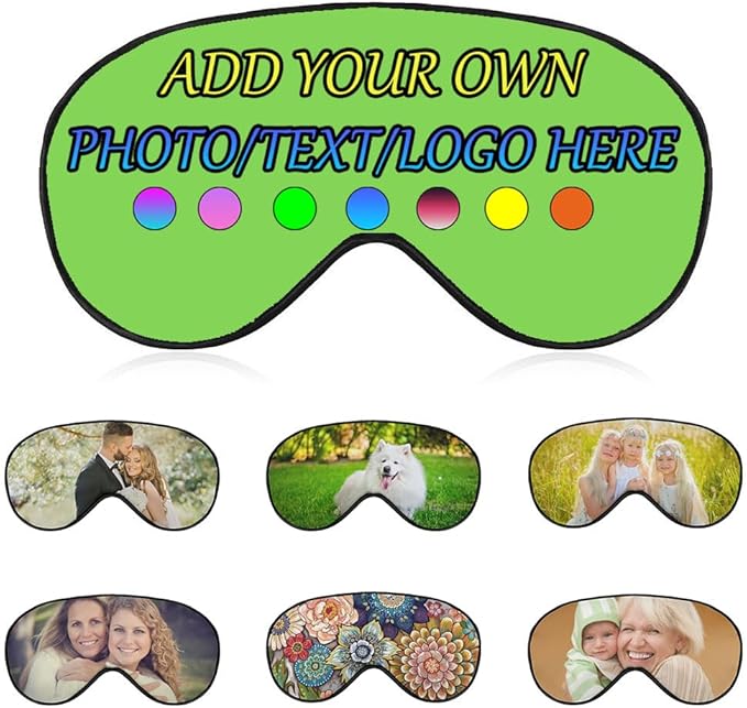 Personalized Eye Mask, Custom Eyeshade Blindfold Add Your Design Image Text Customized Eye Cover with Adjustable Strap for Sleeping Travel Work Naps Blocks Light, Fluorescent Green