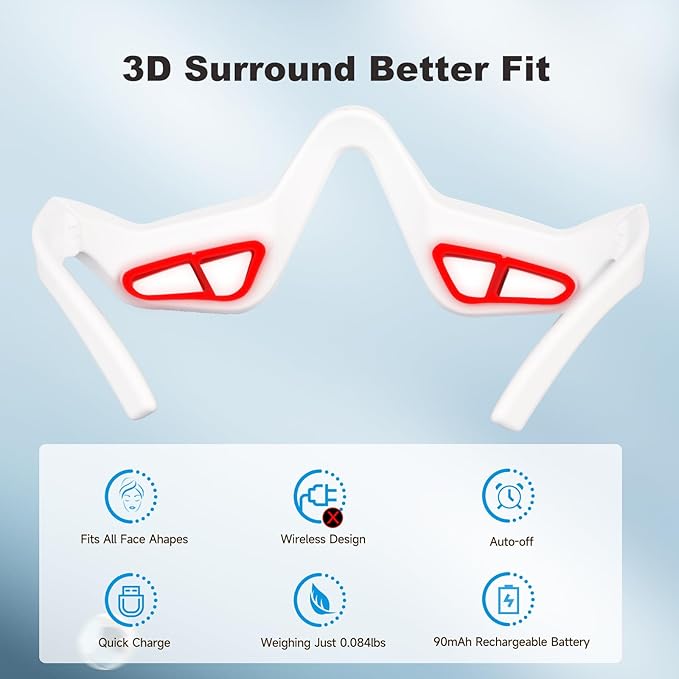3D Wrap-Around Under-Eye Red Light Therapy Glasses, Adjustable Microcurrent Eye Massager for Dark Circles, Puffiness & Wrinkles, Rechargeable Under Eyes Treatment for Women Eye Bags