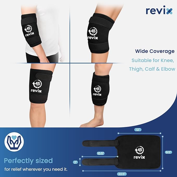 REVIX Knee Ice Pack Wrap, 45-Minute Long-Lasting Ice Pack for Knees with Ice Grid Gel Design, Reusable Gel Ice Wrap, Cold Therapy to Soothe Discomfort in the Thighs, Elbows, Calves & Legs (12" × 9.5")