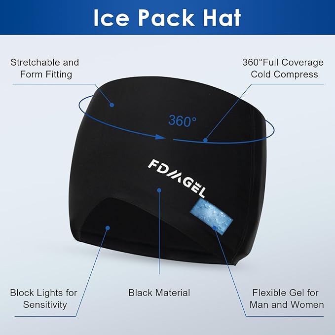 Ice Head Hat, Head Ice Pack Cap, Ice Head Wrap, Cold & Hot Daul Purpose, Comfortable &Strechable (Black)