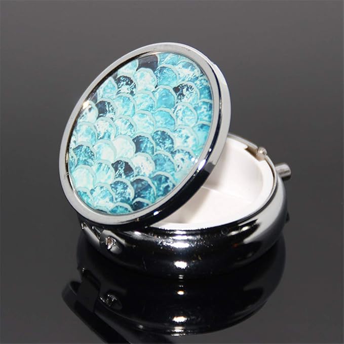 Round Medicine Box Portable Mini Metal Pill Case 2 inches Travel Little Pill Dispenser for Purse