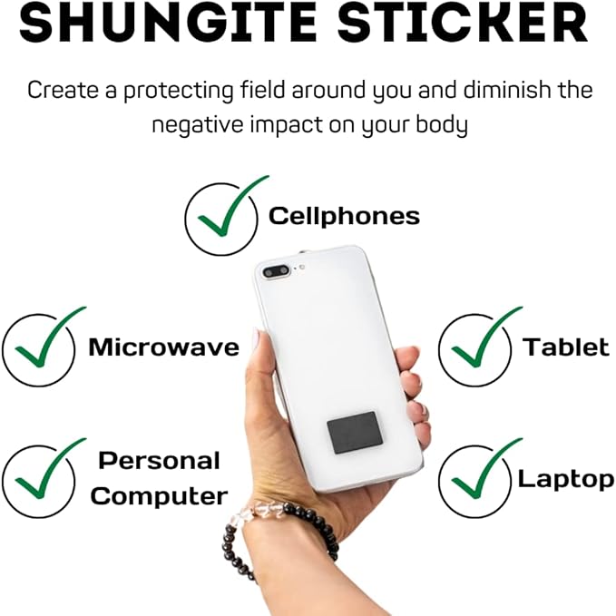 Shungite Cell Phone Stickers (10 Pack) – Genuine Russian Shungite Stone Plates - Natural Protection Shield Crystal Decal for iPhone Samsung Galaxy (Set of 10 Plates)