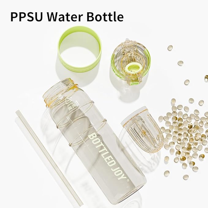BOTTLE JOY 26oz PPSU Water Bottles with Straw and Strap Double drinking mouth Bottle with Suck and Drink, BPA Free Reusable Sports Water Bottle for Hiking Travelling Running Fitness 750ml (Green)