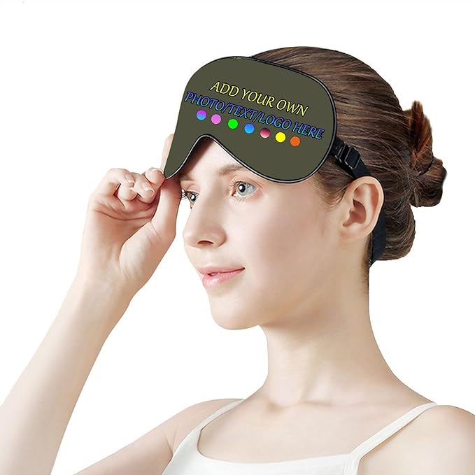 Personalized Eye Mask, Custom Eyeshade Blindfold Add Your Design Image Text Customized Eye Cover with Adjustable Strap for Sleeping Travel Work Naps Blocks Light, Yellow Green