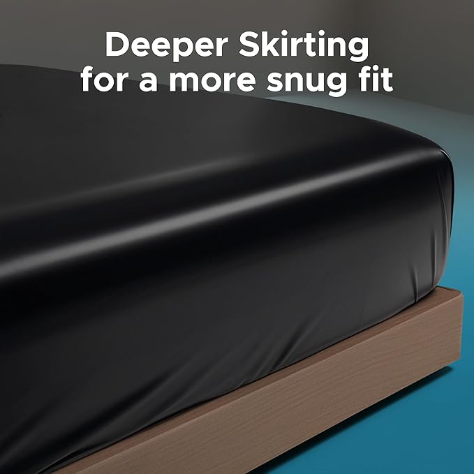 Black Vinyl US King Waterproof Fitted Massage Bed Sheet with Side Pocket | Mattress Protector, Bed Cover for Nuru Massage - Oil, Water-Based, Silicone Safe | 78″x 80″+15.7″ Deep Pocket