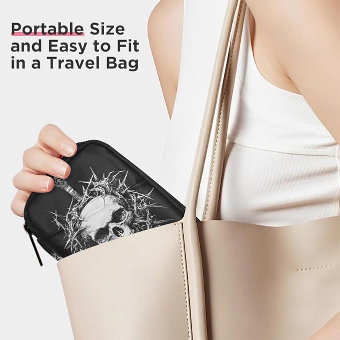 White Skull Art Pill Case Travel Pill Organizer Weekly 7 Day Portable with Zipper Medicine Box Pill Case for Vitamins, Birth Control,Fish Oils,Medication, Supplements