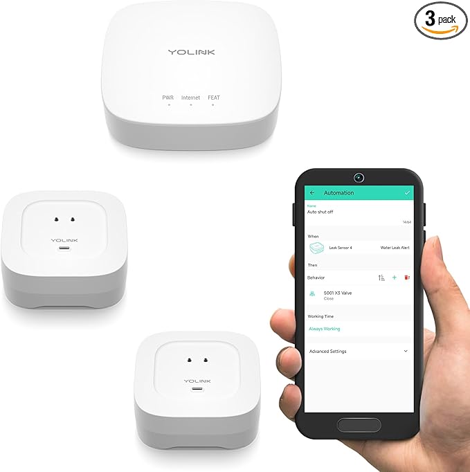 YoLink Water Leak Starter Kit: Hub + 2 Leak Sensor 4 (105 dB Siren), LoRa Long-Range, App/SMS/Email Alerts, D2D Offline, 2 AAA Up to 5-Year Battery, Compatible with Alexa/IFTTT/Home Assistant