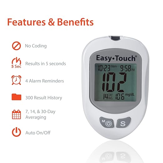 Easy Touch Glucose Meter Kit Combo (Includes Meter Kit and 100 Test Strips)