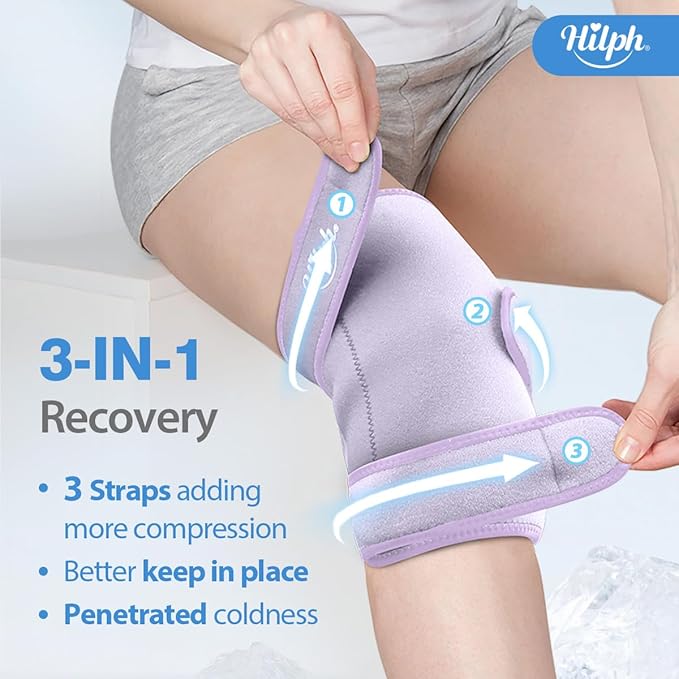 Hilph Hot & Cold Therapy Knee Ice Wrap with Dual Gel Packs & Adjustable Brace for Full Knee Coverage, Pain Relief for Replacement Surgery, Arthritis, ACL, Meniscus Tear, Women, Men Purple