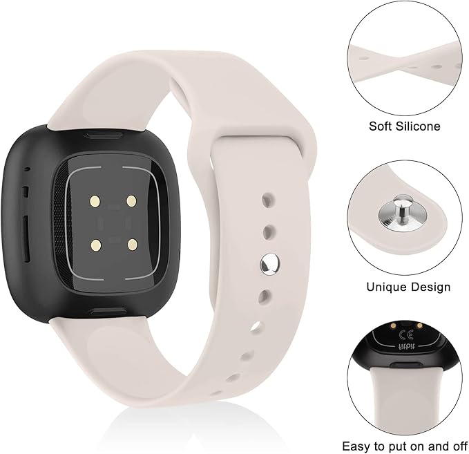 AK Silicone Bands Compatible With Fitbit Versa 4, Sense 2 for Women Men - Soft Replacement Straps for Versa 3, Sense Smart Watch (Starlight)