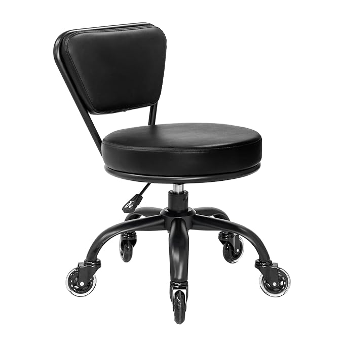 MAYAKOBA Dayton Pedicure Stool (Matte Black) Pneumatic with Rubber Casters, Adjustable Height 13" to 15" for Nail Salon Pedicure Spa