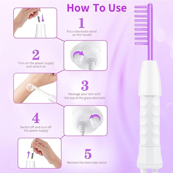 High Frequency Facial Wand,Portable Handheld High-Frequency Facial with 4 Argon Sticks - Violet (4 Violet Tubes)