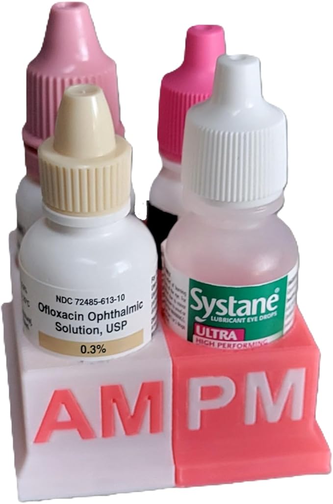 Znet3D Eye Drops Bottle Organizer & Tracker – AM/PM 4-Slot (White/Pink)