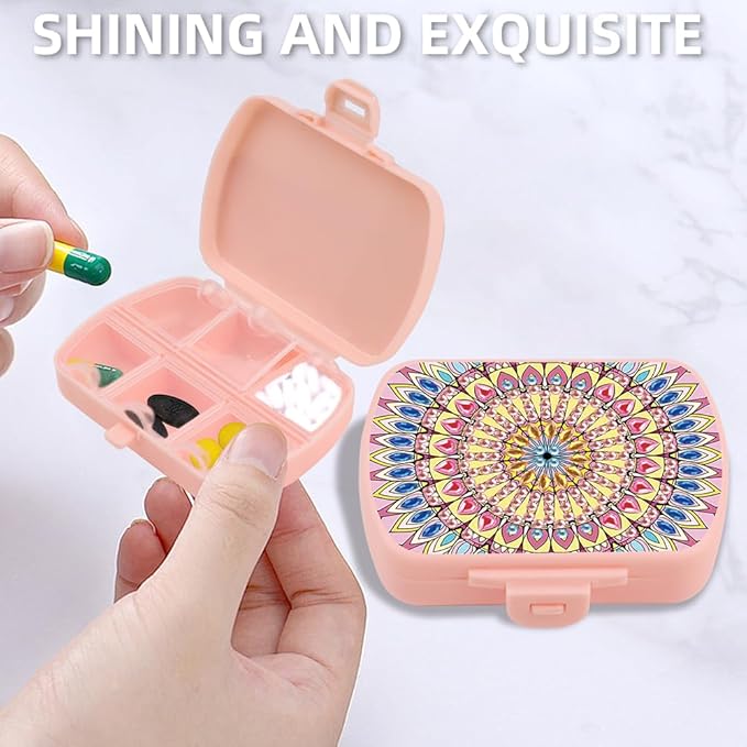 C'eitura 2pcs DIY Mandala & Bear Diamond Art Painting Pink Pill Organizer with 6 Lid Detachable Compartments, Fun DIY Craft Project for Adults, Elegant Pill Case for Purse & Travel