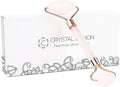 C CRYSTAL LEMON Rose Quartz Facial Roller for Face and Neck, Dual-End Natural Stone Face Roller, Cooling Massage Tool for Puffiness Appearance, Smooth Rolling Skincare Accessory