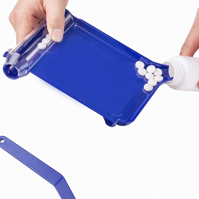 Medarchitect Right Hand Pill Counting Tray with Spatula (Blue - L Shape)