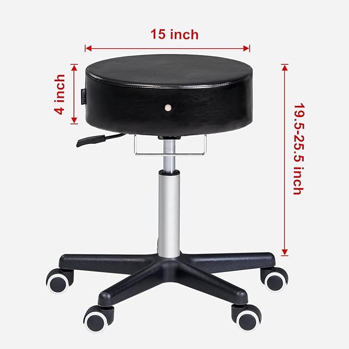 Master Massage Glider Ergonomic Round Swivel Adjustable Rolling Hydraulic Stool Barber Dental Chair in Black for Therapist, Clinic, Tattoo, Spas, Facial, Beauty, Lash, Salons, Home, Studio, Office