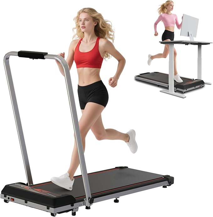 RIVANO Treadmill with Handles, Electric Treadmills for Home Small, 2.5HP Walking Pad Treadmills with Handle Bar, Under Desk Treadmill with Remote Control LED Display, 270LBS Capacity