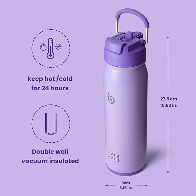 BOTTLE BOTTLE 24oz Insulated Water Bottle Stainless Steel Sport Water Bottle with Straw and Adjustable Lid Daily Pill Organizer