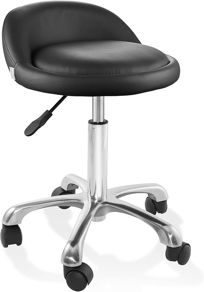 Saloniture Rolling Hydraulic Salon Stool with Low Backrest - Adjustable Swivel Chair for Spa, Shop, Salon, Massage, or Medical Office, Black