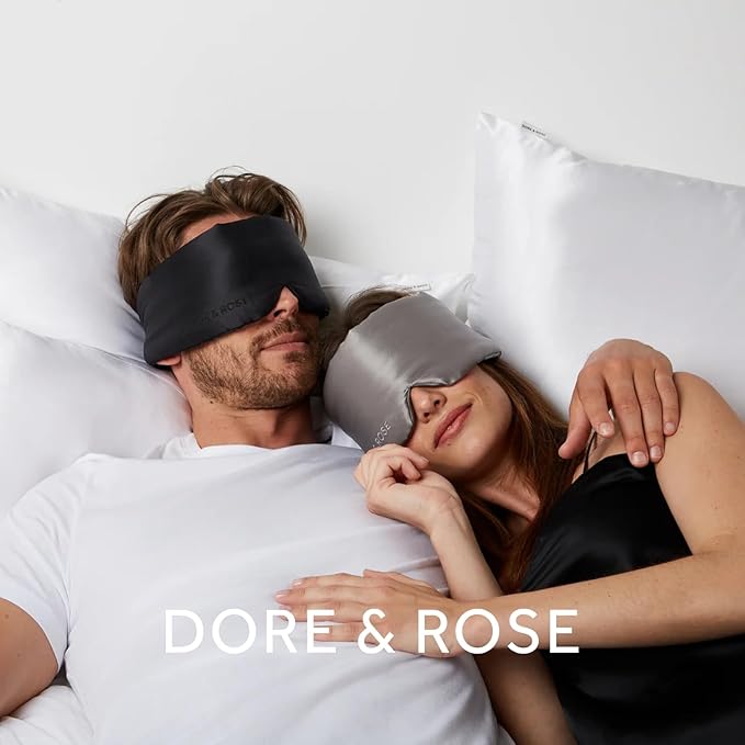Dore & Rose Deep Sleep Mask Light Blocking, 23 Momme Mulberry Silk Eye Mask, Ultra Soft, Adjustable - Travel Sleeping Mask for Men & Women (Lotus)