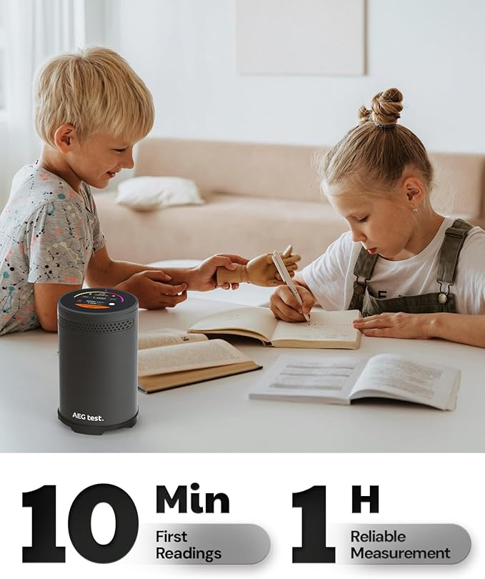 HOUND-3699 Radon Detector, 10-Minute Measurement Updates, Audible & Visual Alarm, Touchscreen Color Display, Long-Term Radon Concentration Monitoring for Home, pCi/L - Black