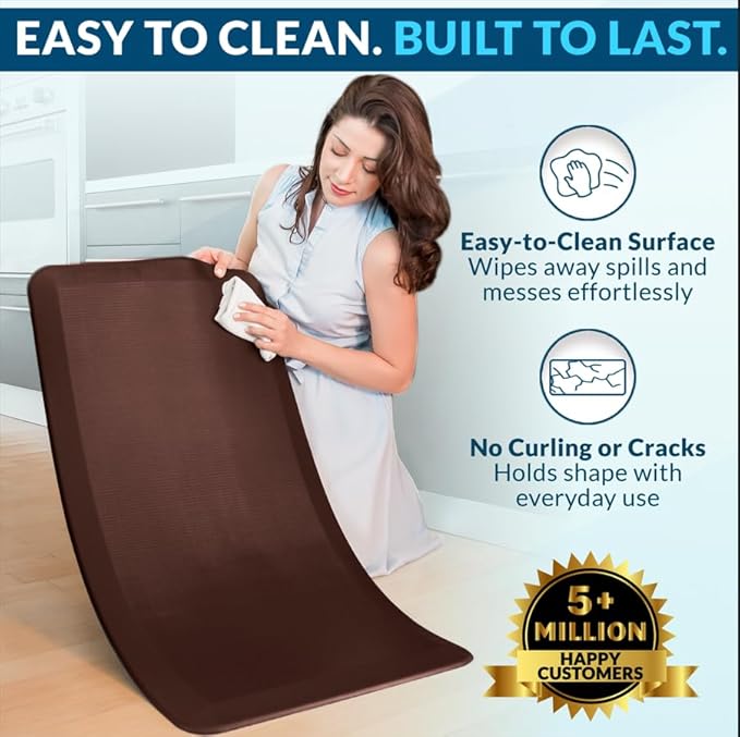 ComfiLife Anti Fatigue Floor Mat – 3/4 Inch Thick Kitchen Mats for Floor, Standing Desk Mat, Kitchen Rug – Comfort at Home, Office – Durable – Stain Resistant – Non-Slip Bottom (24" x 70", Brown)