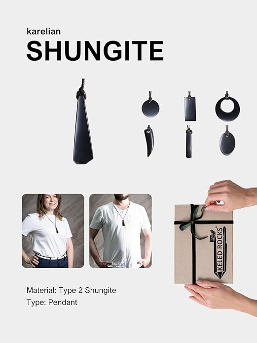 Shungite Pendant Necklace - Harmonizing Shield Defense - Wearable Shungite Crystal for Stress Down and Vitality Up - Shungites Stones from Russian Mine