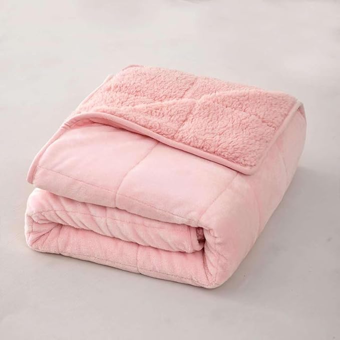 Sherpa 3lb Weighted Blanket for Adult, Both Sides Reversible Velvet Soft Plush Weighted Heavy Blanket for All Season Pink 36in*48in
