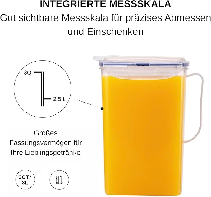 LocknLock Aqua Fridge Door Water Jug with Handle BPA Free Plastic Pitcher with Flip Top Lid Perfect for Making Teas and Juices, 3 Quarts, Clear