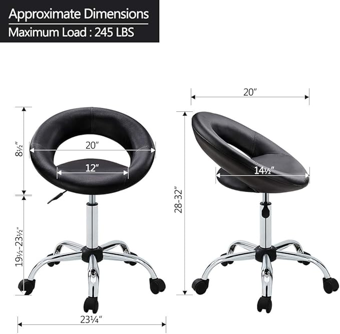 DUHOME Work Stool WY-171XF Crescent Adjustable Swivel Task Chair on Wheels (Black)