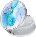 Rouidr Pill Box, 3 Compartment Medicine Pill Case, Small Metal Travel Medicine Box for Purse & Pocket, Silver, Colorful Ink Marble