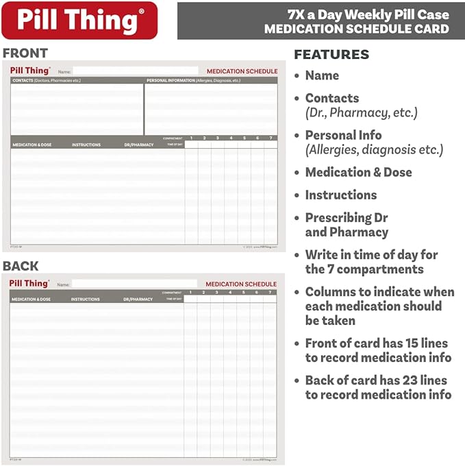 7 Times a Day Weekly Pill Box Organizer Case, Secure 7X Pillbox with Medication Schedule, Includes Premium Lifetime Subscription to Medisafe App (7 Time-a-Day)