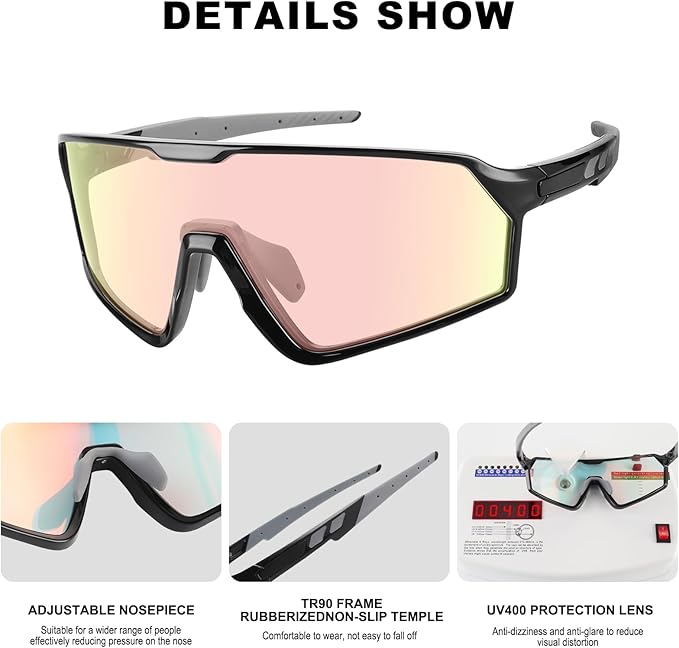 BangLong Photochromic Cycling glasses for Men Women, Clear Running MTB Sunglasses UV Protection