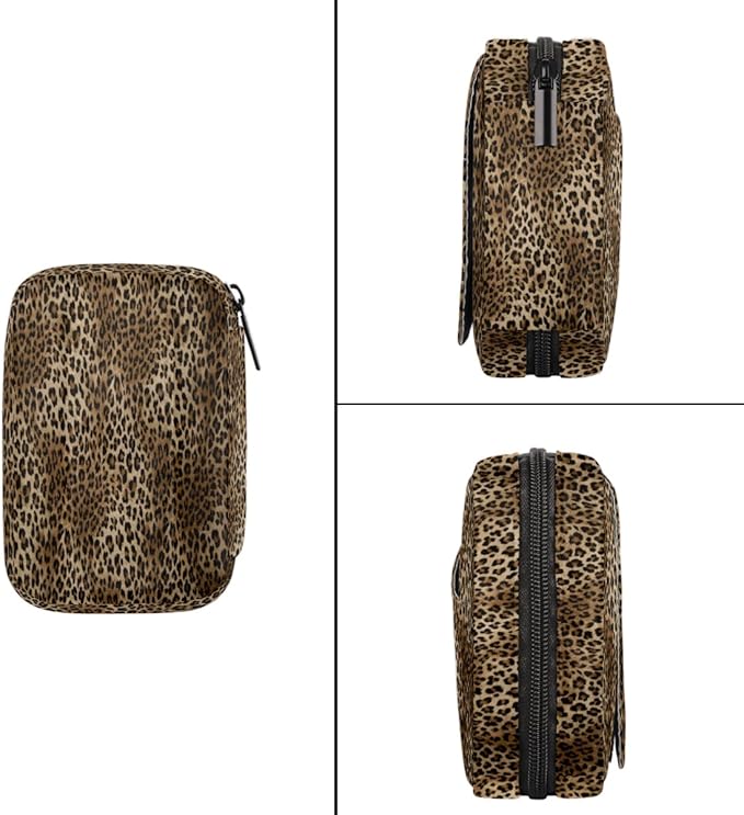 Brown Leopard Pill Case Travel Pill Organizer Weekly 7 Day Portable with Zipper Medicine Box Pill Case for Vitamins, Birth Control,Fish Oils,Medication, Supplements