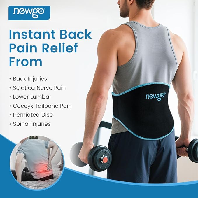 NEWGO Gel Ice Pack for Back Injuries and Pain Relief, 2 Pack Lower Back Ice Pack Wrap for Hot Cold Therapy, Lumbar Surgery, Sciatica, Herniated Disc, Coccyx Tailbone Pain - Black