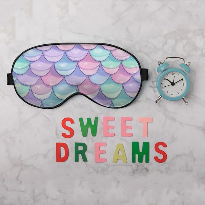 Mermaid Scales Sleep Mask Eye Mask Shiny Scales Ocean Fish Pink Blue Sleep Mask Light Blocking Adjustable Smooth Soft Eye Masks for Women Deep Rest Travel