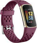 Getino Compatible with Fitbit Charge 5 Bands/Charge 6 Bands Women Men, Soft Breathable Replacement Sport Strap Adjustable Wristbands for Fitbit Charge 5/ Charge 6 Advanced Fitness Tracker, Wine Red