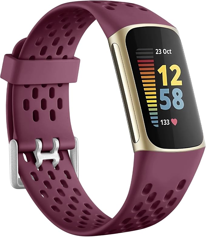 Getino Compatible with Fitbit Charge 5 Bands/Charge 6 Bands Women Men, Soft Breathable Replacement Sport Strap Adjustable Wristbands for Fitbit Charge 5/ Charge 6 Advanced Fitness Tracker, Wine Red